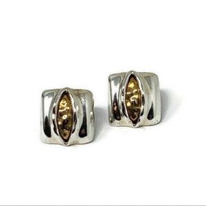 ✨Vintage✨Designer Carol Felley 1990s Sterling Mixed Metal Modernist Earrings